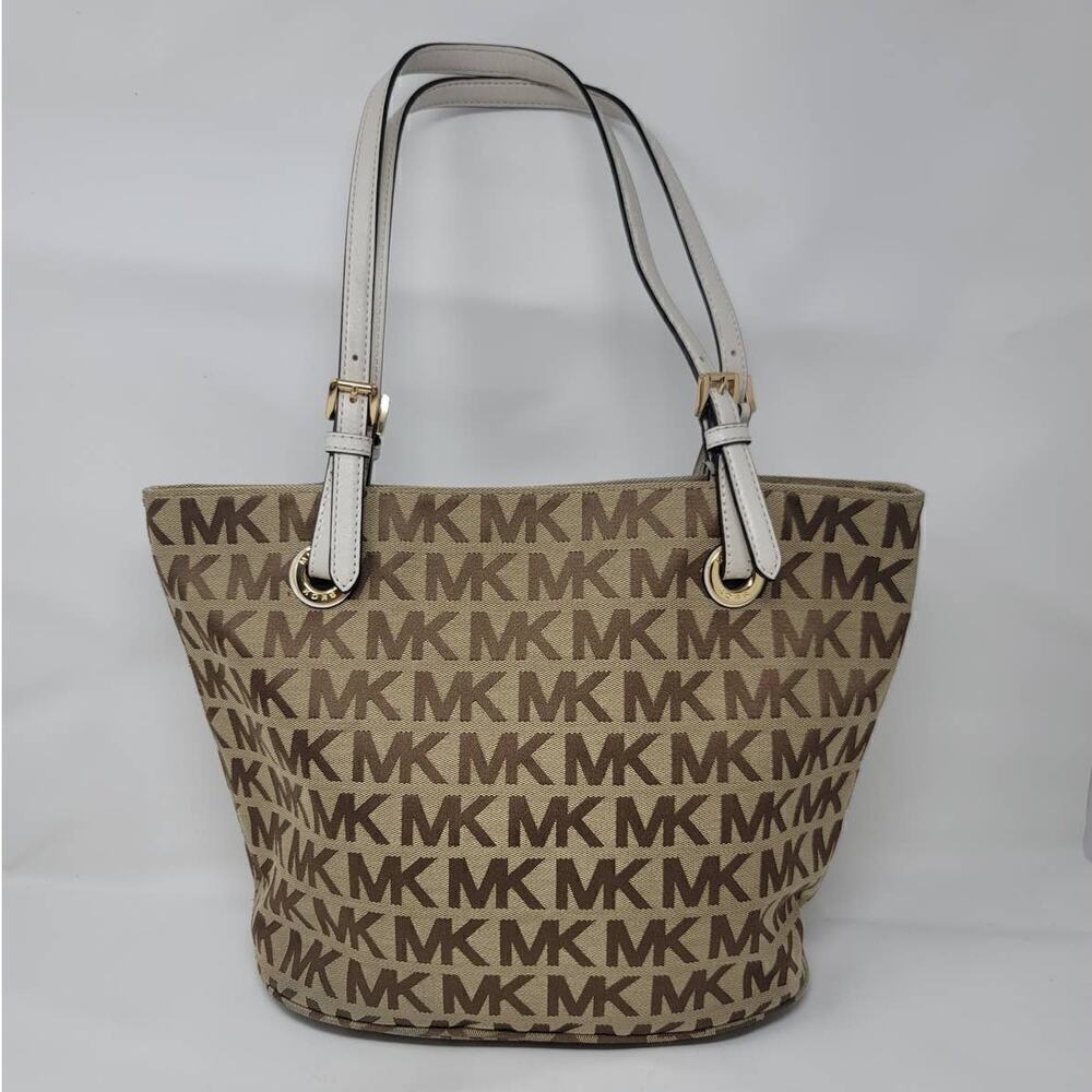 Michael Kors Signature Jet Set Canvas Tote Bucket Bag Shoulder Designer Luxury